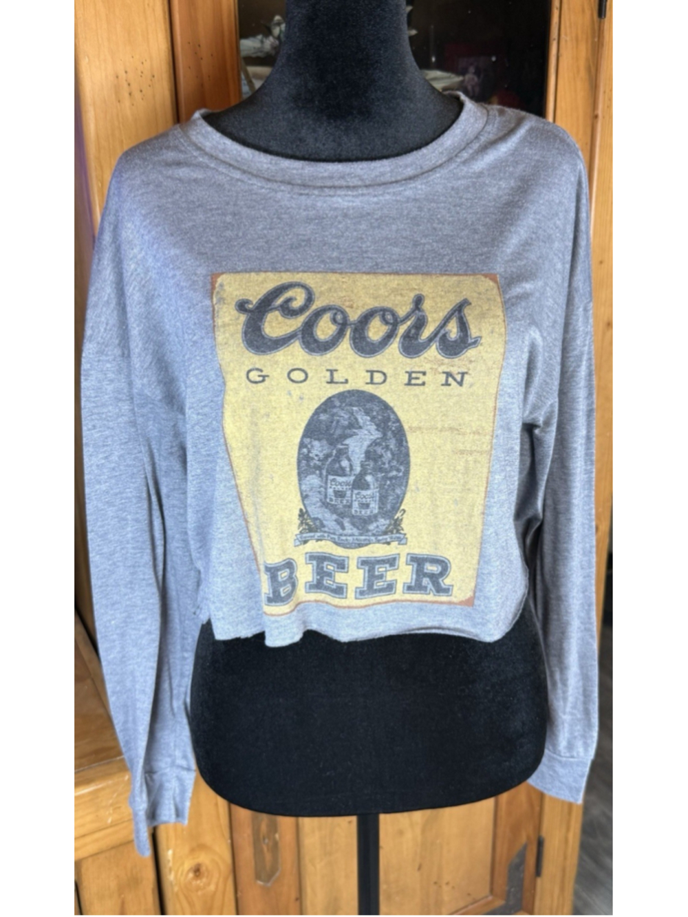 Coors Light Adult Gray Custom Crop Cut Long Sleeve Shirt Medium